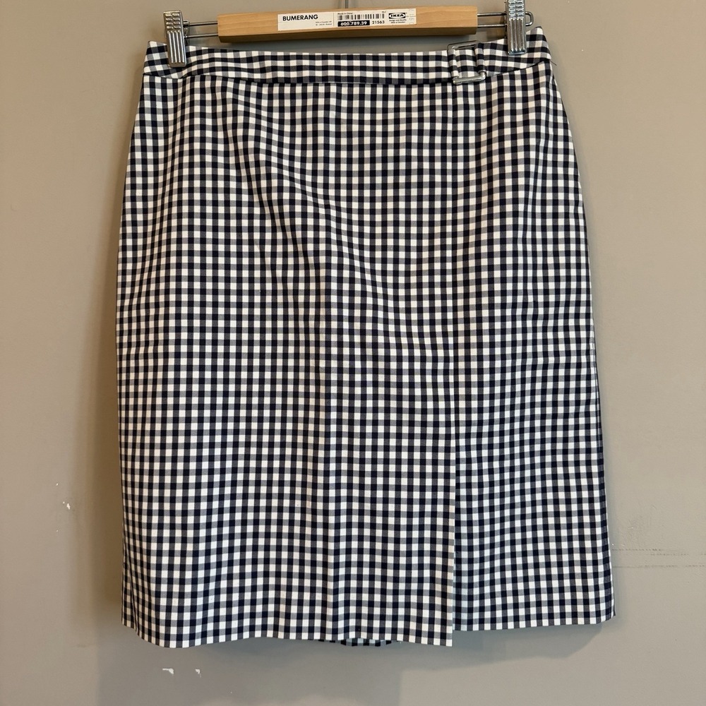 346 Brooks Brothers Skirt 6 Nav Blue White Checker Buckle Preppy Coastal Classic